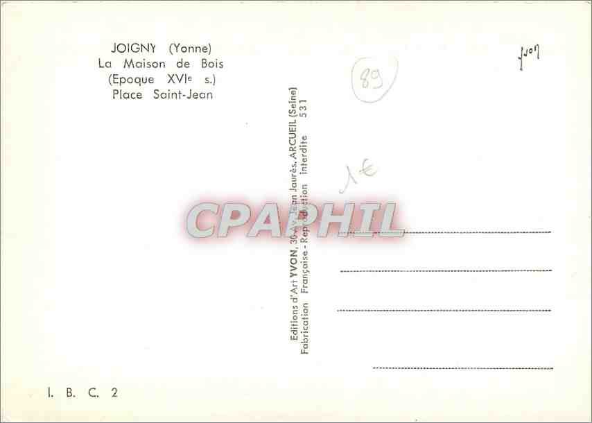 CPM Joigny Yonne La Maisonde Bois Place Saint Jean  — Rückseite