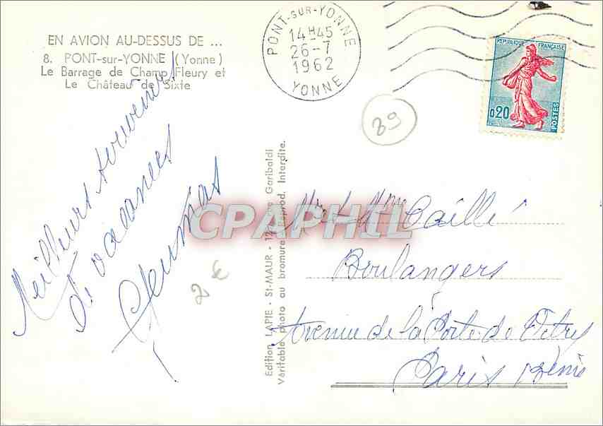 CPM Pont sur Yonne Le Barrage de Champ Fleury et le Chateau de Sixte  — Back