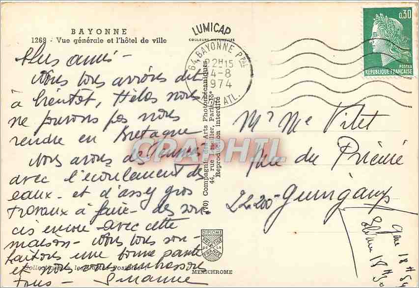 Bayonne — vue générale et l'hôtel de ville — Lumicap — Rückseite