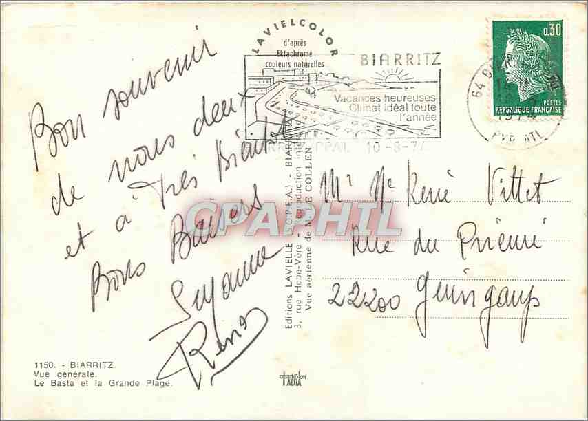 CPM Biarritz Vue generale Le Basta et la Grande Plage  — Verso