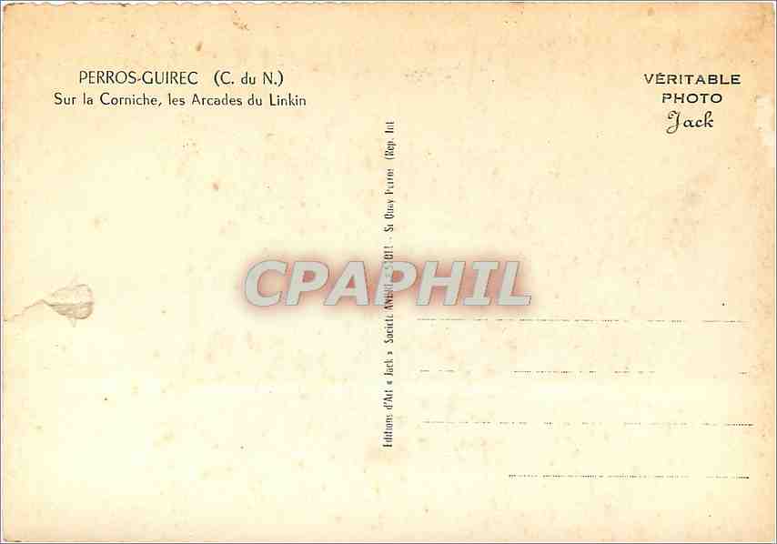 CPM Perros Guirec C du N Sur la Corniche les Arcades du Linkin  — Back
