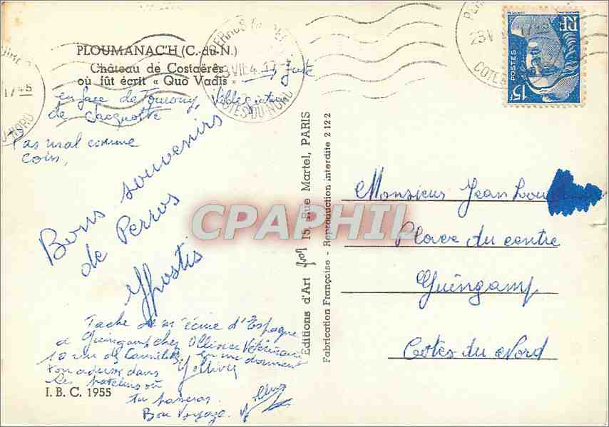 CPM Ploumanach C du N Chateau de Costaeres ou fut ecrit Quo Vadis  — Rückseite