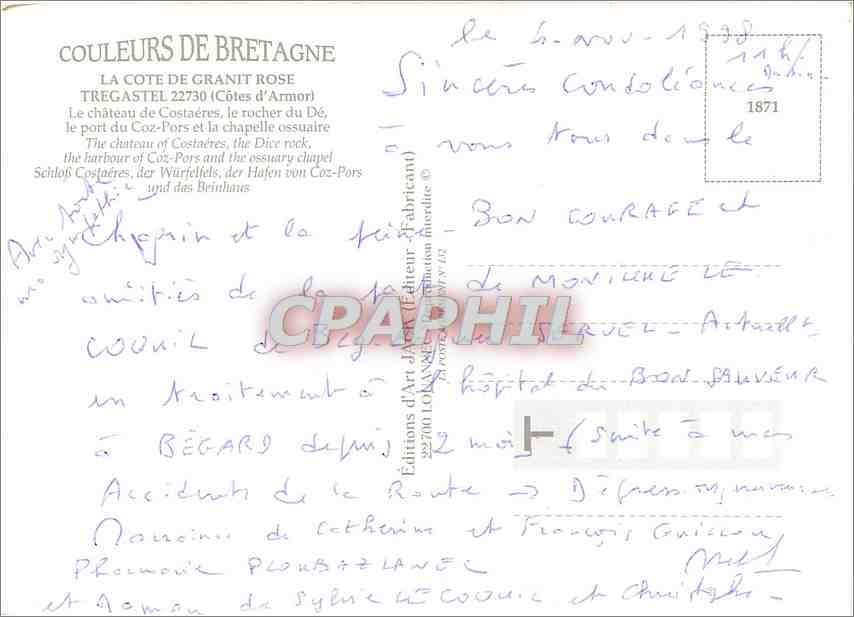 CPM Tregastel Cotes d'Armor Le chateau de Costaeres le rocher du De  — Rückseite