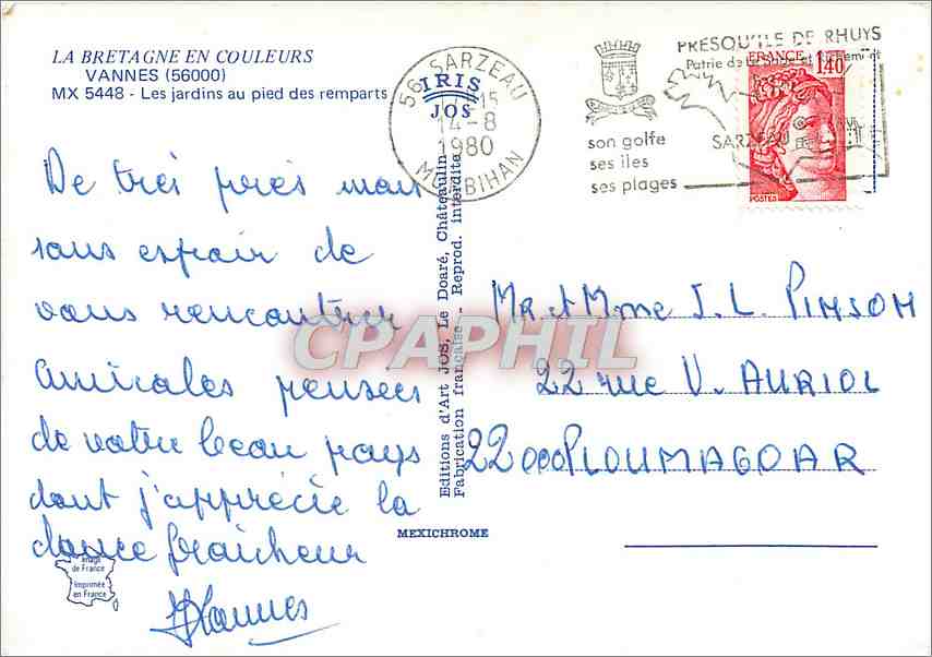 CPM Vannes Les jardins au pied des remparts  — Rückseite