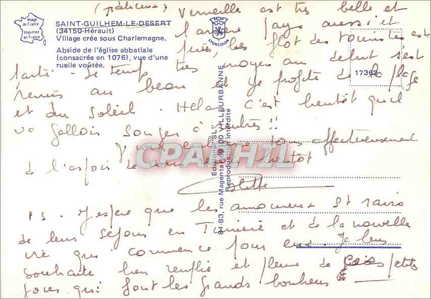 CPM Saint Guilhem le Desert Herault Village cree sous Charlemagne  — Back