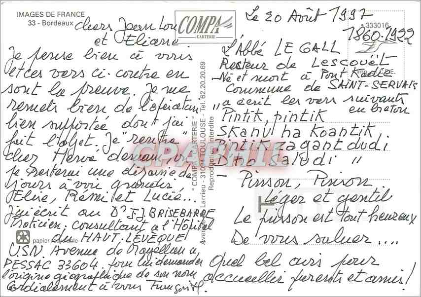 Bordeaux — vue de plusieurs monuments — Éditeur Elci, n° de série non visible — Rückseite