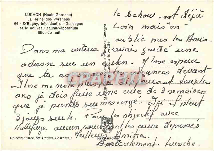 CPM Luchon Haute Garpnne La Reine des Pyrenees D'Etigny intendant de Gascogne  — Rückseite