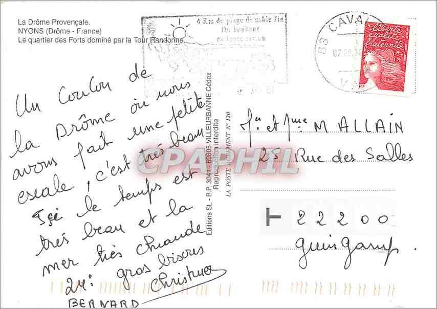 CPM Nyons Drome France Le quartier des Forts domine par la Tour Randonne  — Rückseite
