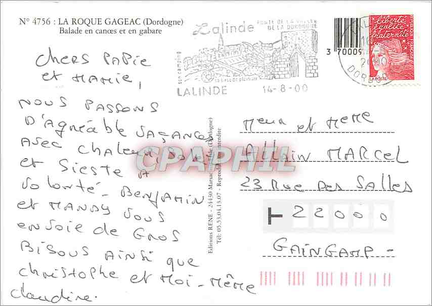 CPM La Roque Gaceac Dordogne Balade en cances et en gabare  — Rückseite