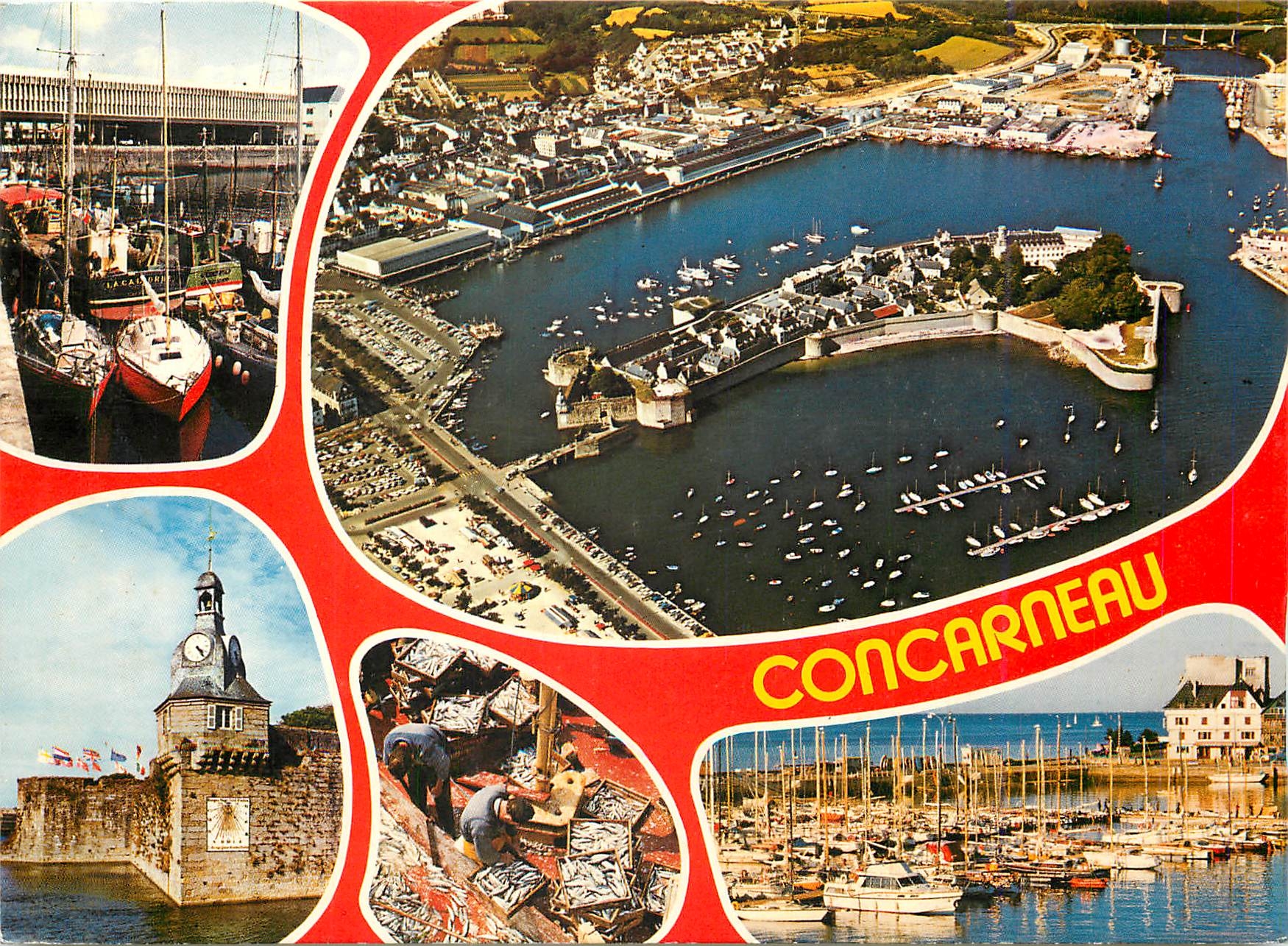CPM Concarneau La Criee la ville close la tour de l'horloge et le port de plaisance 