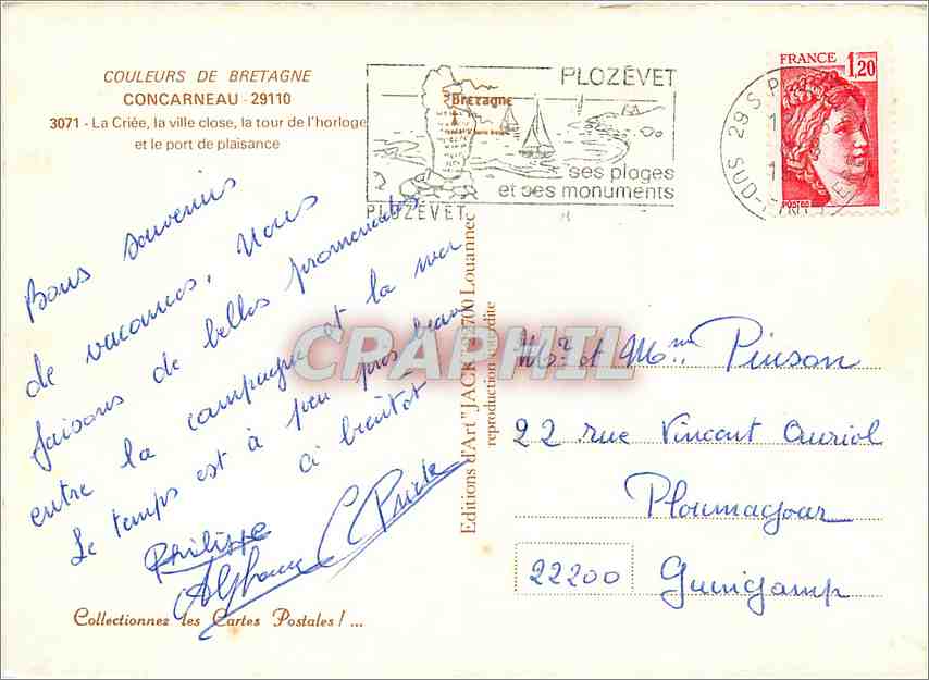 CPM Concarneau La Criee la ville close la tour de l'horloge et le port de plaisance  — Rückseite