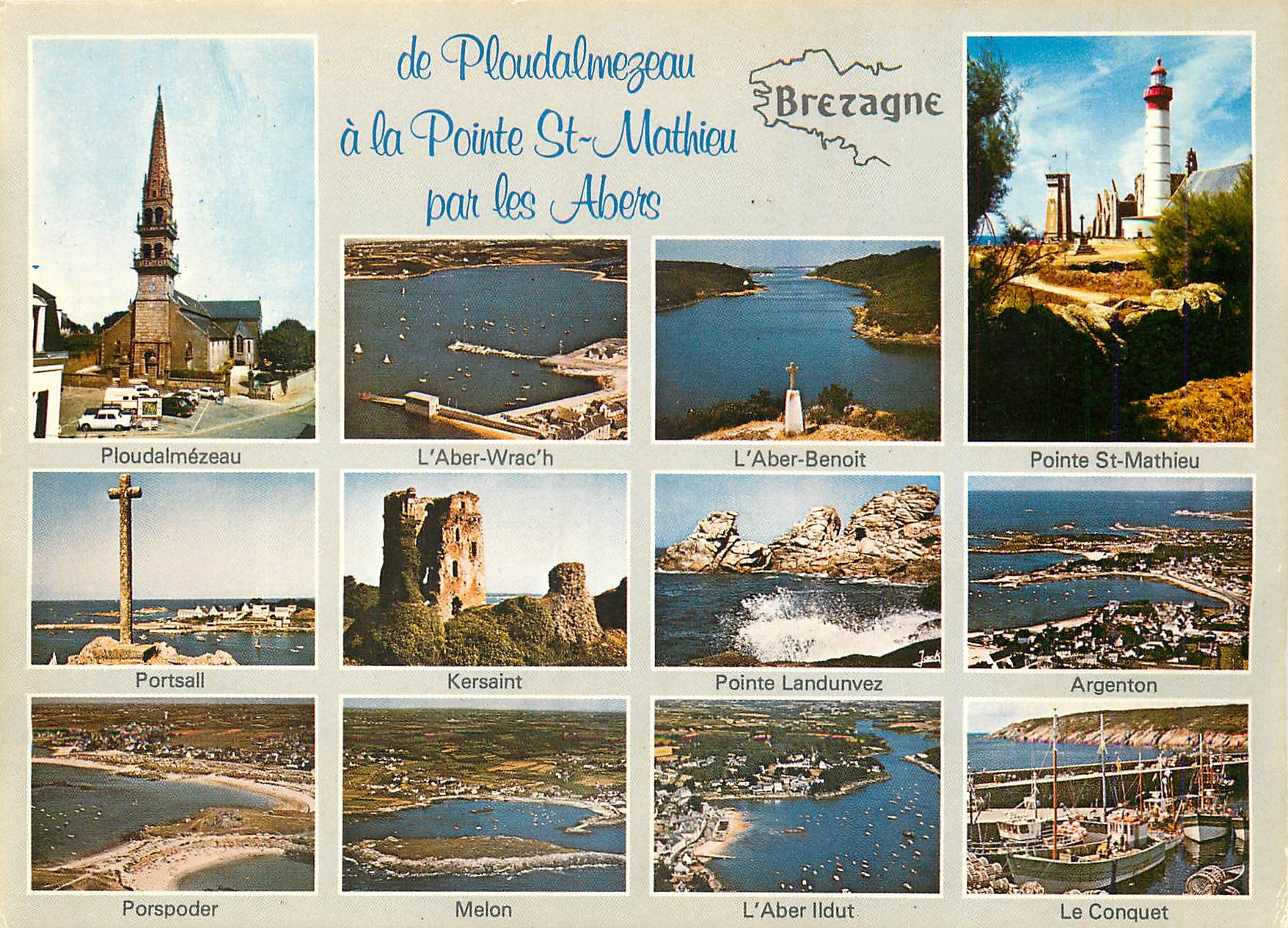 CPM Couleurs de Bretagne Les Circuits Touristiques du Ploudalmezeau a la Pointe St Mathieu 