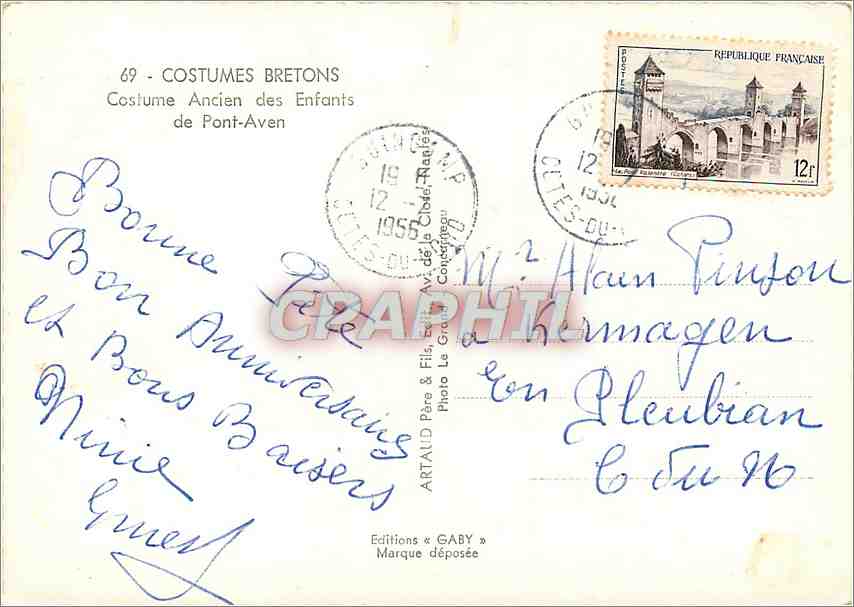 CPM Costumes Bretons Costume Ancien des Enfants de Pont Aven Poupee — Rückseite