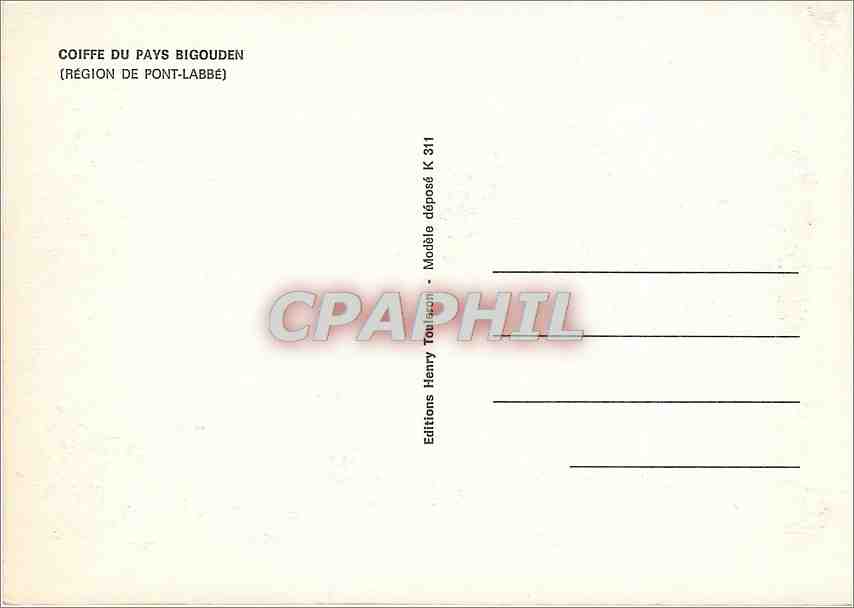 CPM Coiffe du Pays Bigouden Region de Pont Labbe  — Rückseite