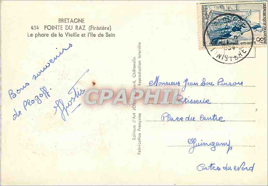 CPM Pointe du Raz Finistere Le Phare de la Vieille et l'lle de Sein  — Back
