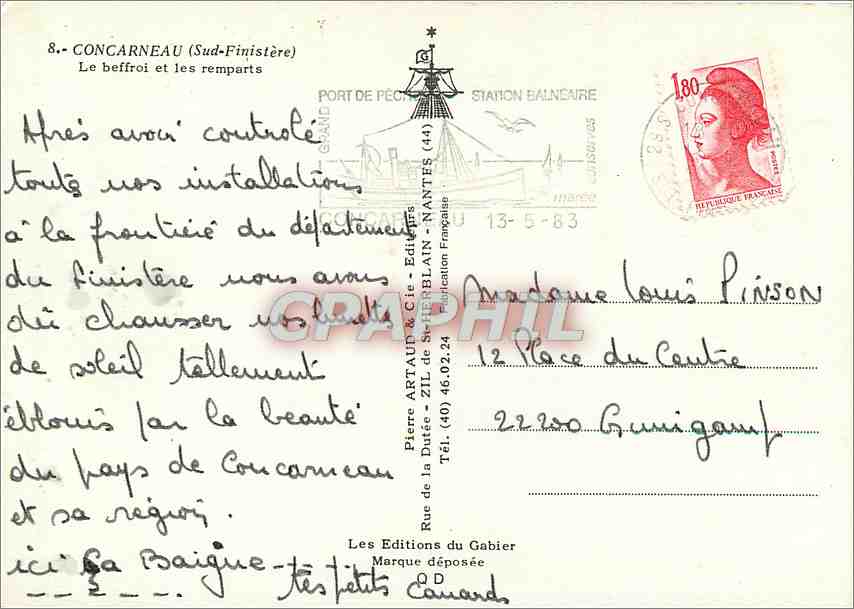 CPM Concarneau Sud Finistere Le beffriu et les remparts  — Rückseite