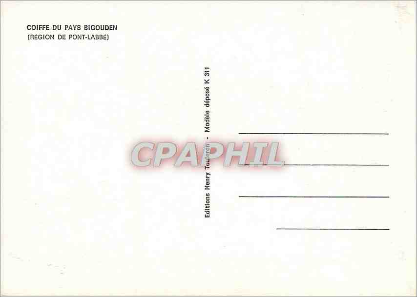 CPM Coiffe du Pays Bigouden Region de Pont L'abbe  — Rückseite