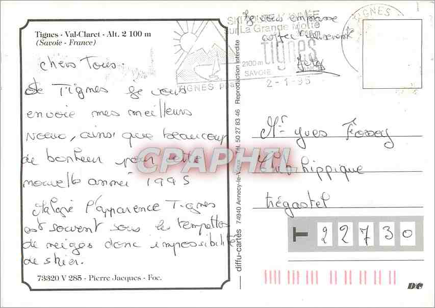 Tignes — schneereicher Skiregion — diffu-cartes — Rückseite