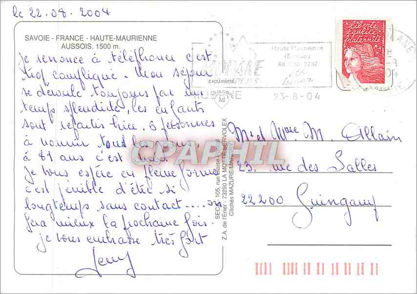 CPM Savoie France Haute Maurienne Aussois  — Rückseite