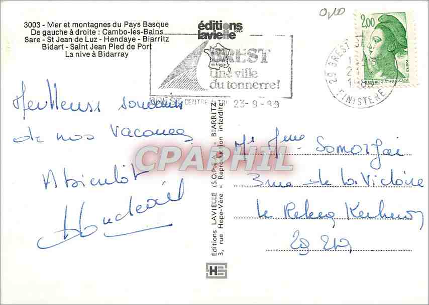 CPM Mer et montagnes du Pays Basque De gauche a droite Cambo les Bains Sare St Jean de Luz Hendaye B — Rückseite