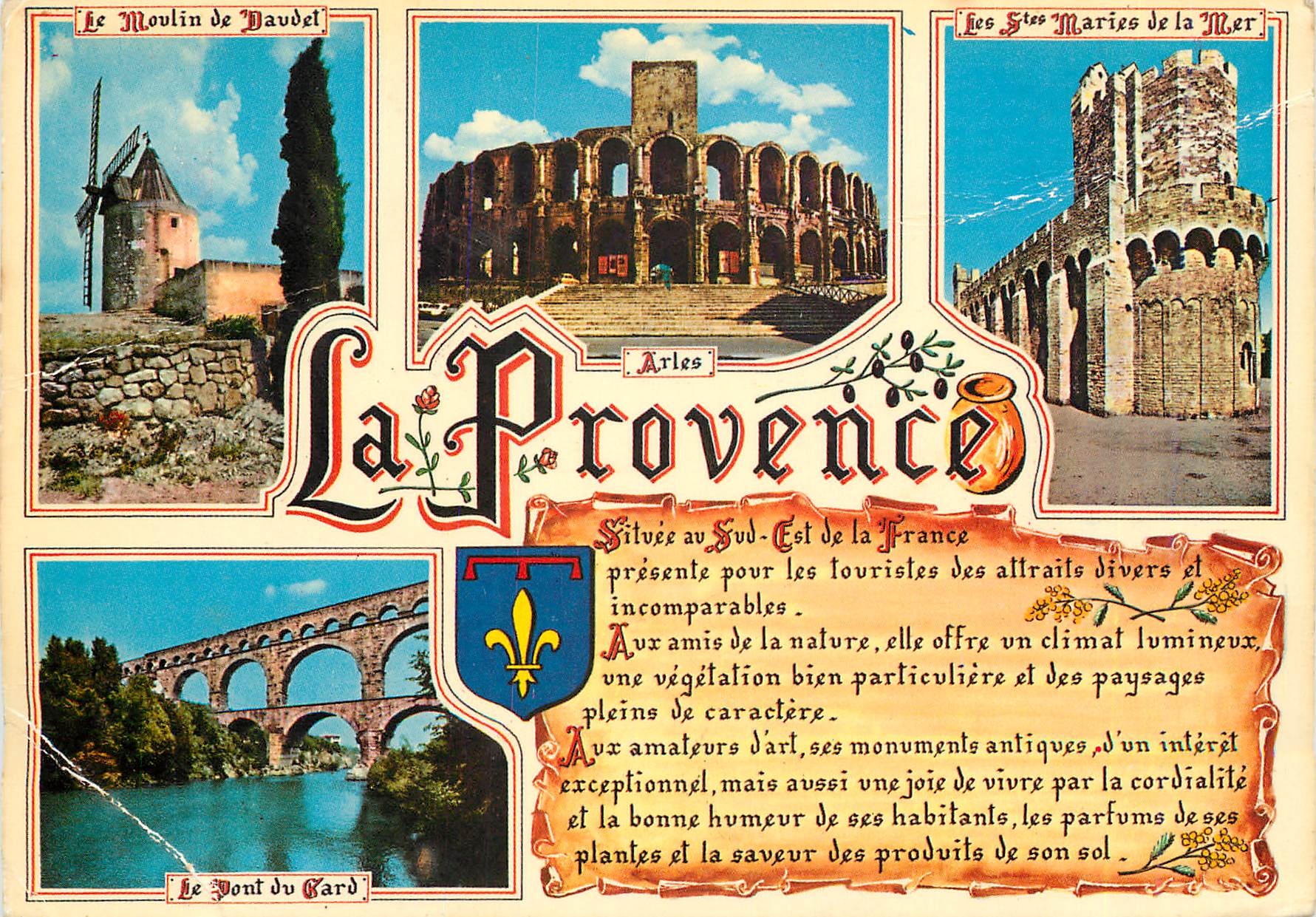 CPM La Provence Le Moulin de Daudet Les Stes Maries de la Mer Le Pont du Gard 