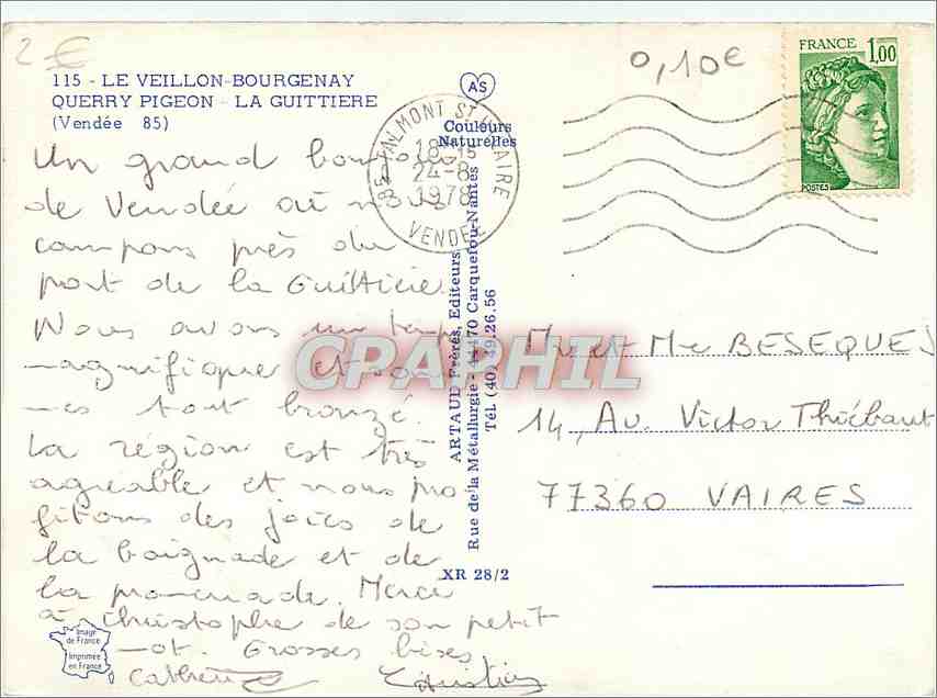 CPM Le Veillon Bourgenay Querry Pigeon La Guittiere Vendee  — Rückseite