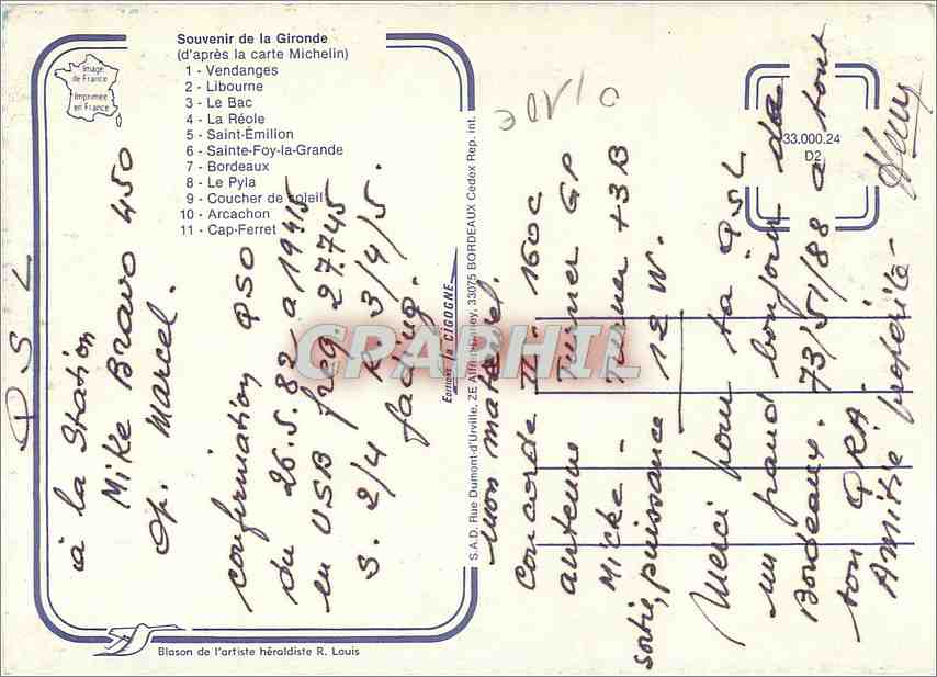 Gironde — Carte touristique avec photos et itinéraires — Éditeur : S.A.D. Rue Dumont d'Urville, 33075 Bordeaux — Reverso