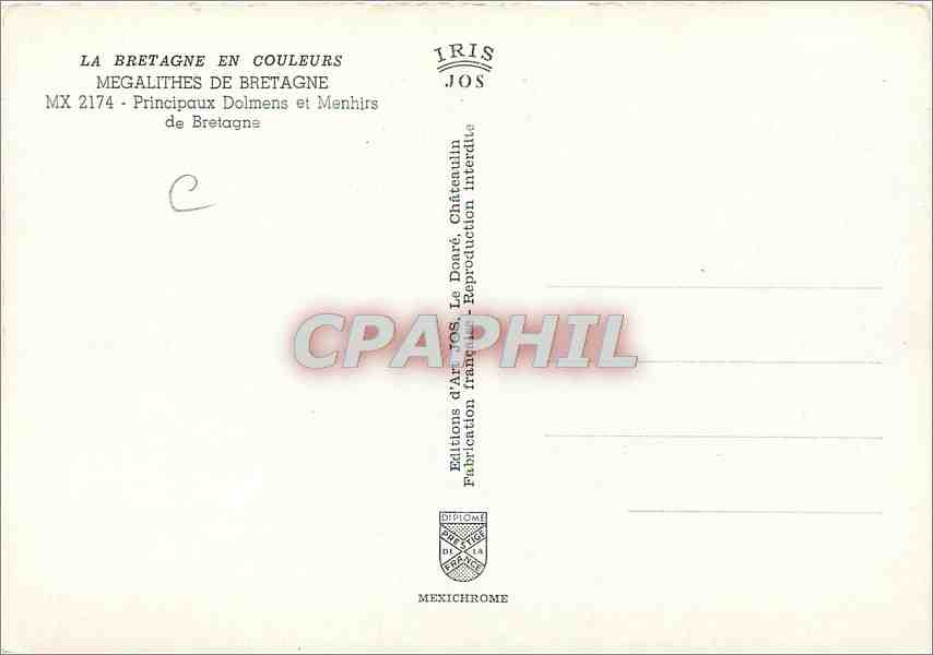 CPM Megalithes de Bretagne Principaux Dolmens et Menhirs de Bretagne  — Rückseite