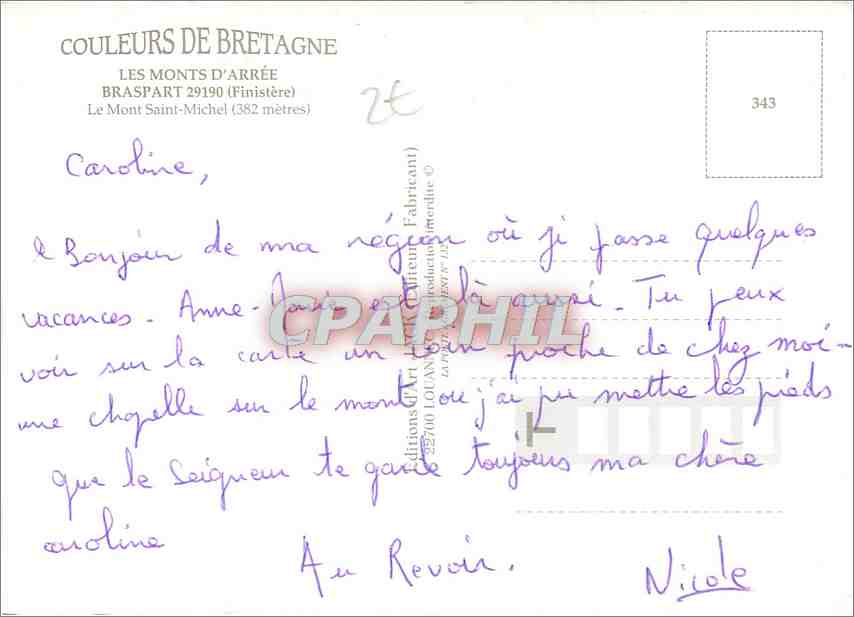 CPM Les Mons d'Arree Braspart Finistere Le Mont Saint Michel  — Rückseite