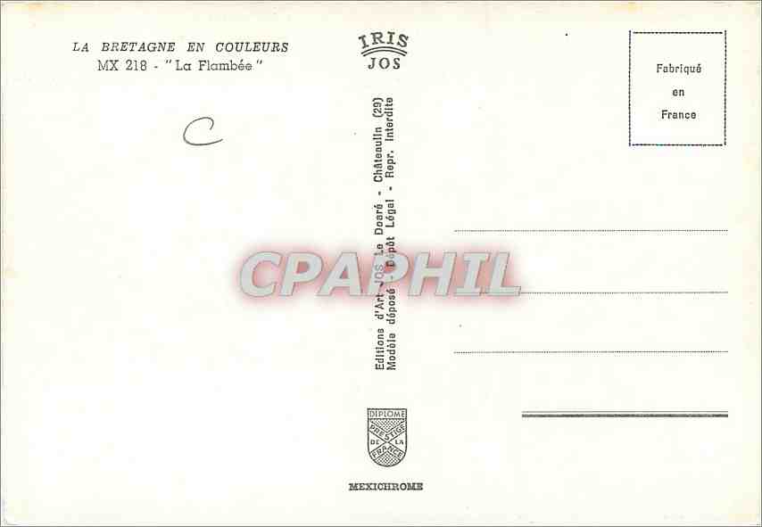 CPM La Bretagne en Couleurs La Flambee  — Back
