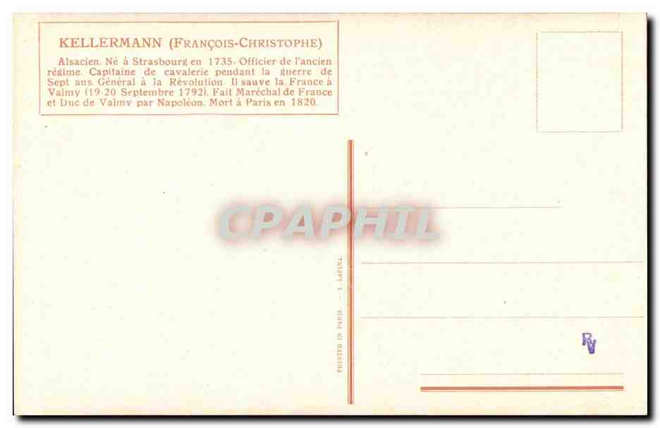 CPA Kellermann Alsacien ne a Strasbourg Guerre de 7 ans Revolution Valmy Napoleon — Rückseite