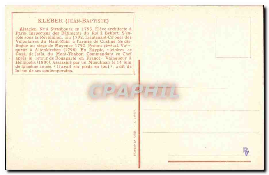 CPA Kleber Alsacien ne a Strasbourg Architecte Revolution Bonaparte — Rückseite