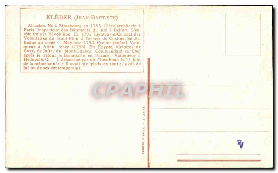 CPA Kleber Alsacien ne a Strasbourg Architecte Revolution Bonaparte — Rückseite