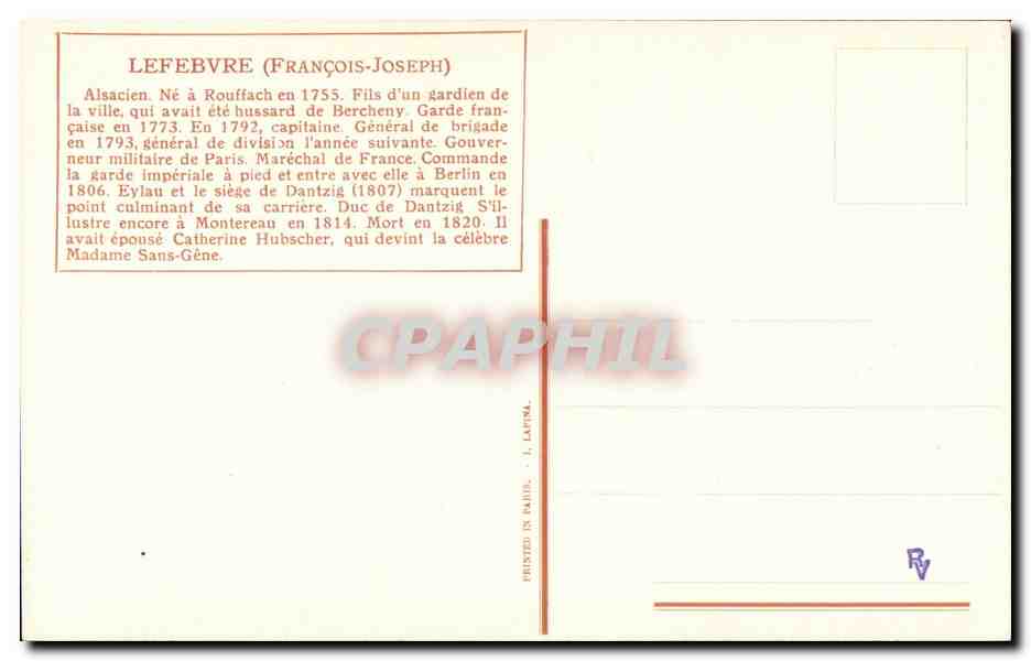CPA Lefebvre Alsacien ne Rouffach Marechal de France Garde imperiale Duc de Dantzig Madame Saint Gene — Rückseite