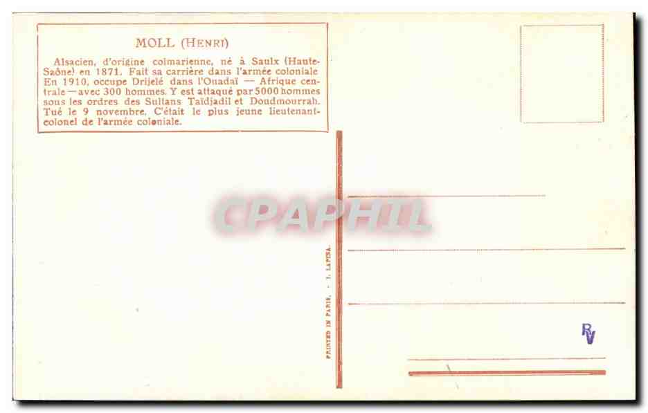 Soldat colonial en Afrique centrale — Henri Moll — éditeur T. Lepère, Paris — Rückseite