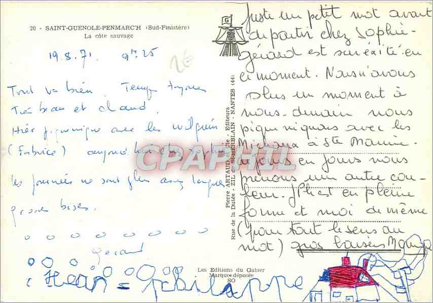 CPM Saint Guenole Penmarch Sud Finistere La Cote Sauvage  — Rückseite