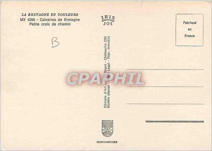 CPM Calvaires de Bretagne Petite crois de chemin  — Rückseite