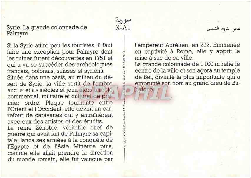 CPM Syrie La grande colonnade de Palmyre  — Rückseite
