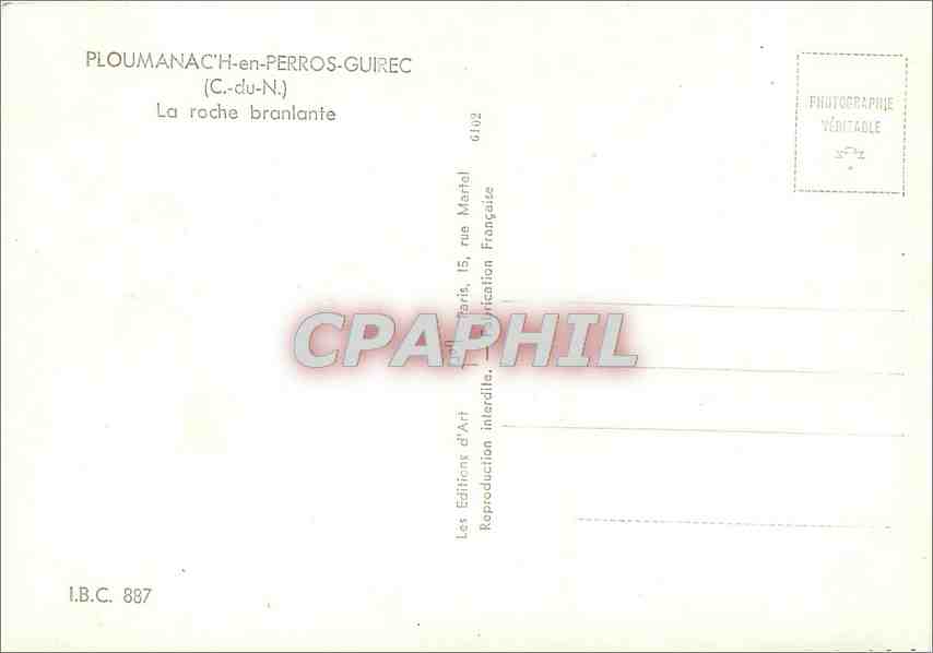 CPM Ploumanac'h en Perros Guirec C du N La Roche Branlante  — Rückseite