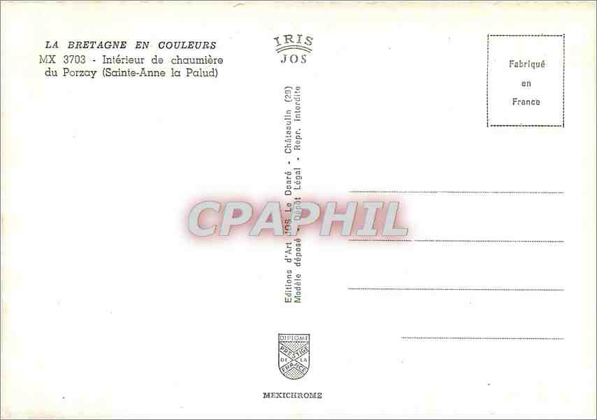 CPM Interieur de Chaumiere du Porzay Sainte Anne la Palud  — Rückseite