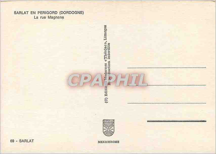 Sarlats-en-Périgord — La rue Magnana — Éditions Modernes « Théolène », Limoges — Achterkant