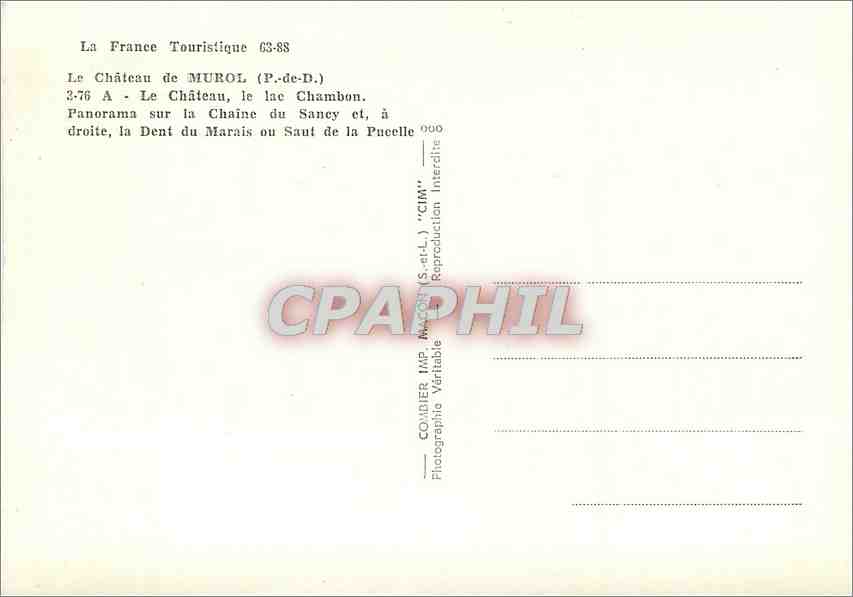 CPM La France Touristique Le Chateau de Murol P de D  — Verso
