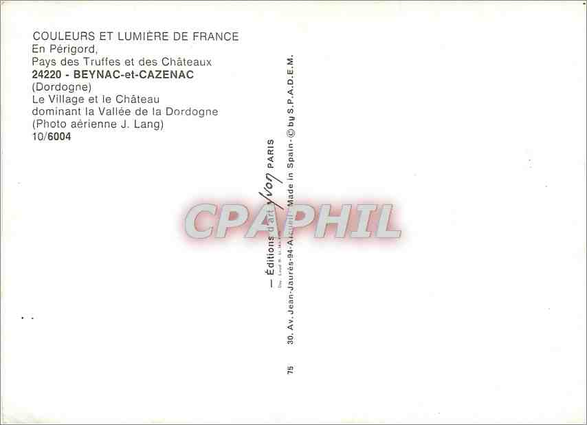 CPM Beynac et Cazenac Dordogne Le Village et le Chateau dominant la Vallee de la Dordogne  — Rückseite