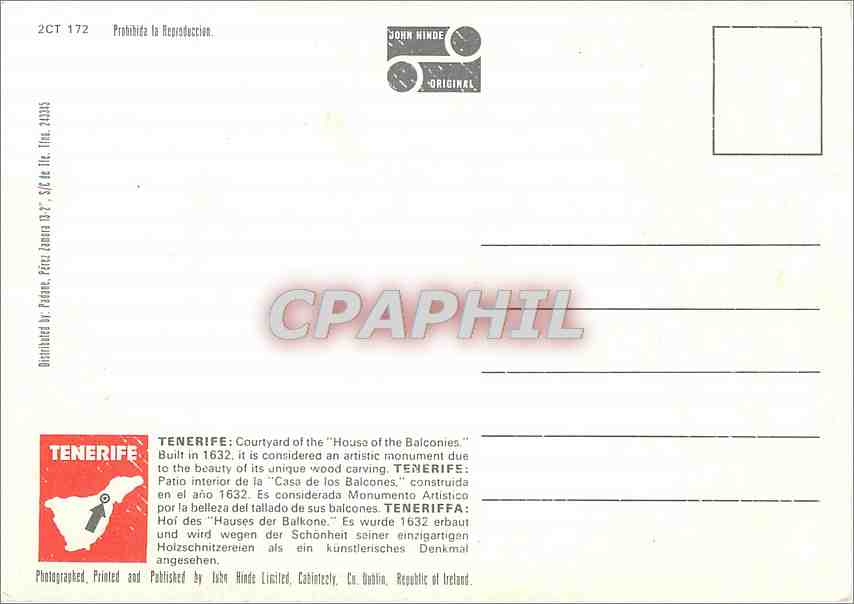 CPM La Orotava Tenerife Canary Islands  — Rückseite