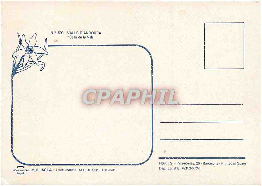 CPM Valls d'Andorra Casa de la Vali  — Rückseite