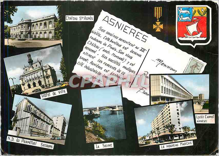 CPM Asnieres Chateau Ste Agnes Hotel de Ville ND du Perpetuel Secours La Seine 