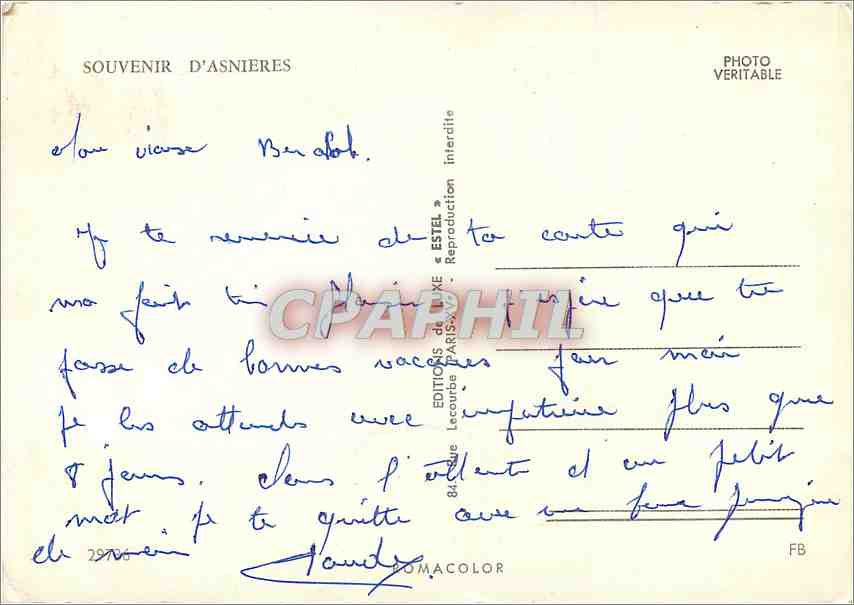 CPM Asnieres Chateau Ste Agnes Hotel de Ville ND du Perpetuel Secours La Seine  — Rückseite