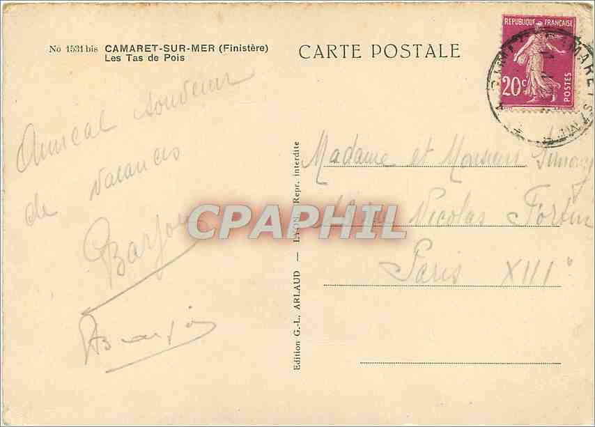 CPM Camaret sur Mer Finistere Les Tas de Pois  — Rückseite
