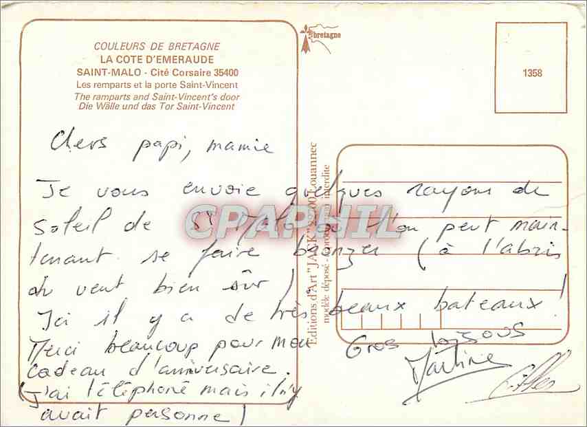 CPM Saint Malo Cite Corsaire Les remparts et la porte Saint Vincent  — Rückseite