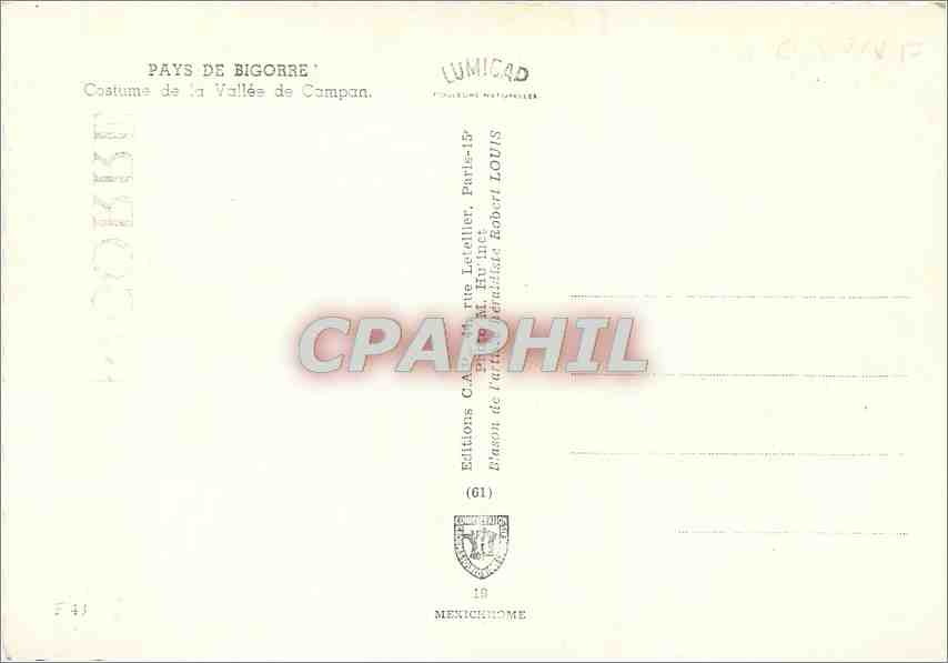 CPM Pays de Bigorre Costume de la Vallee de Campan  — Rückseite